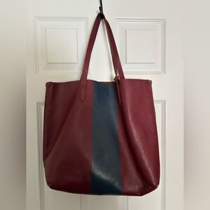 Burgundy and Navy J Crew Tote Bag